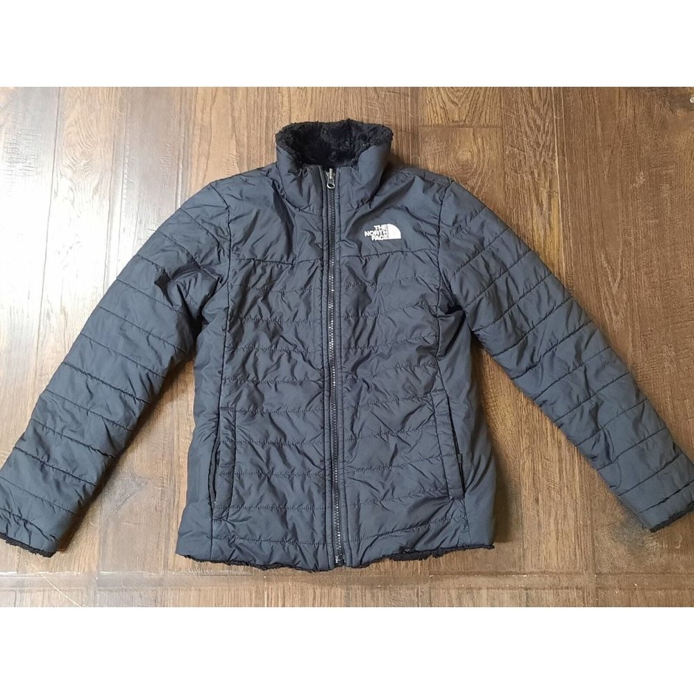 North Face Youth Girl Reversible Jacket Black & Gray Sz M 10/12. Read